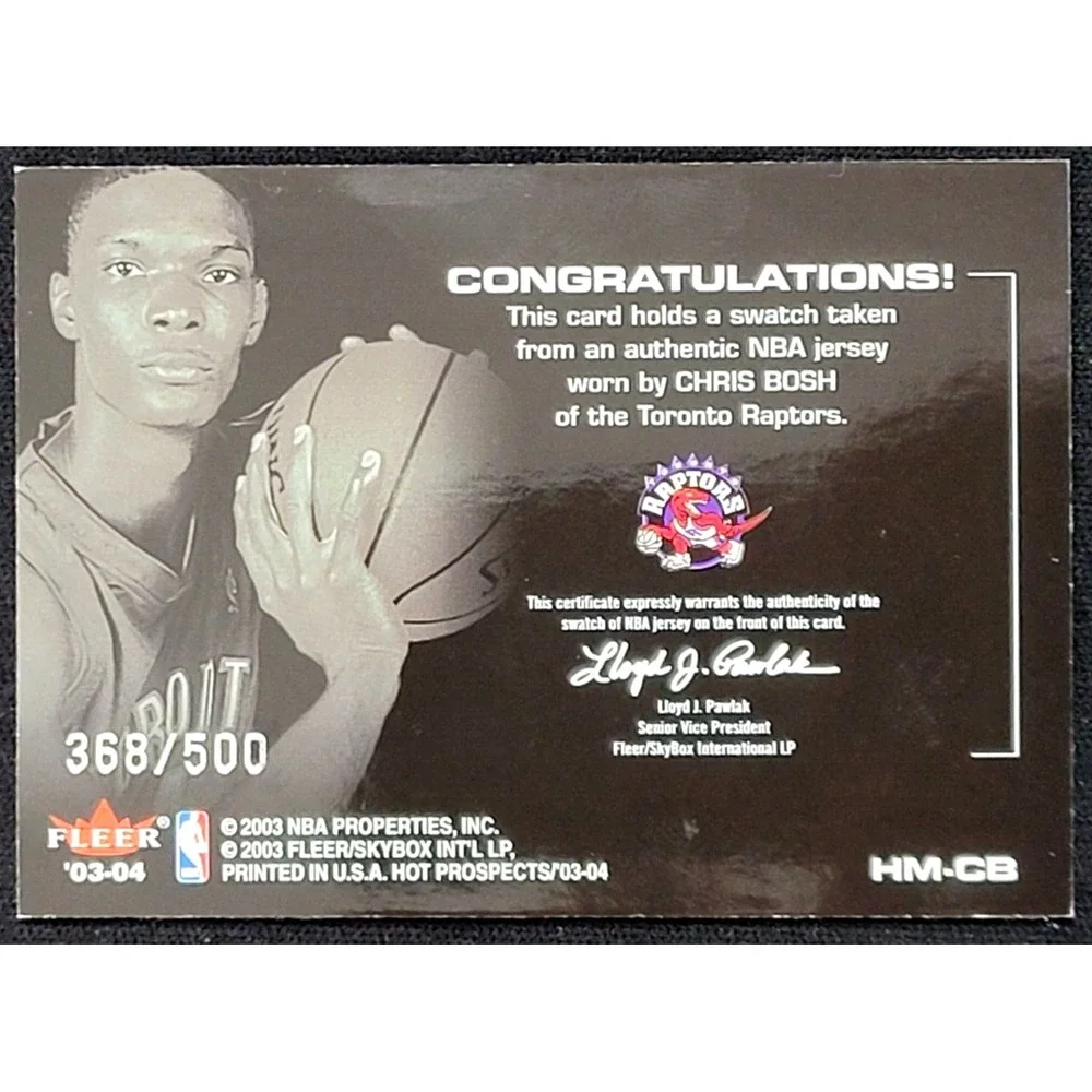 2003-04 NBA HOOPS HOT PROSPECTS CHRIS BOSH ROOKIE HOT MATERIALS JSY‎ #D 368/500